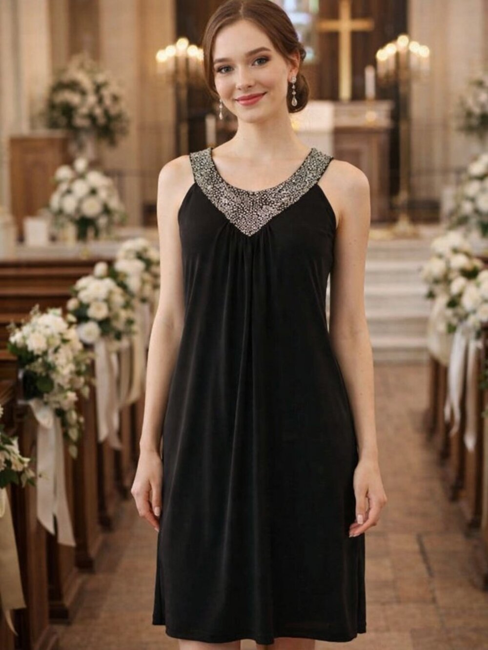 Calvin Klein Black with Silver-tone Beading Occasion Party Event Dress Size10